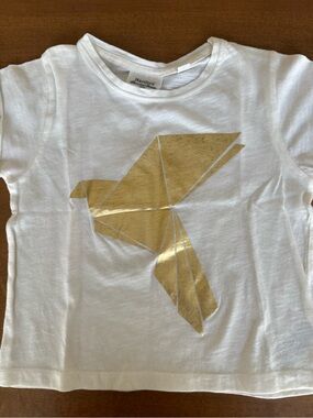 Hartford Kids Cream Tee with Gold Origami Bird Graphic